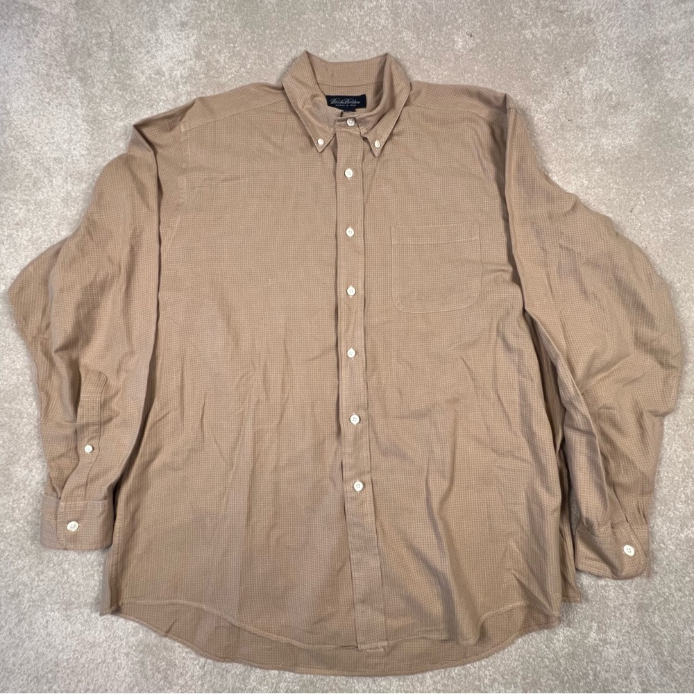 Brooks Brothers Button Down Tan White Grid Check Cotton Dress Shirt Men's Large - Picture 1 of 10